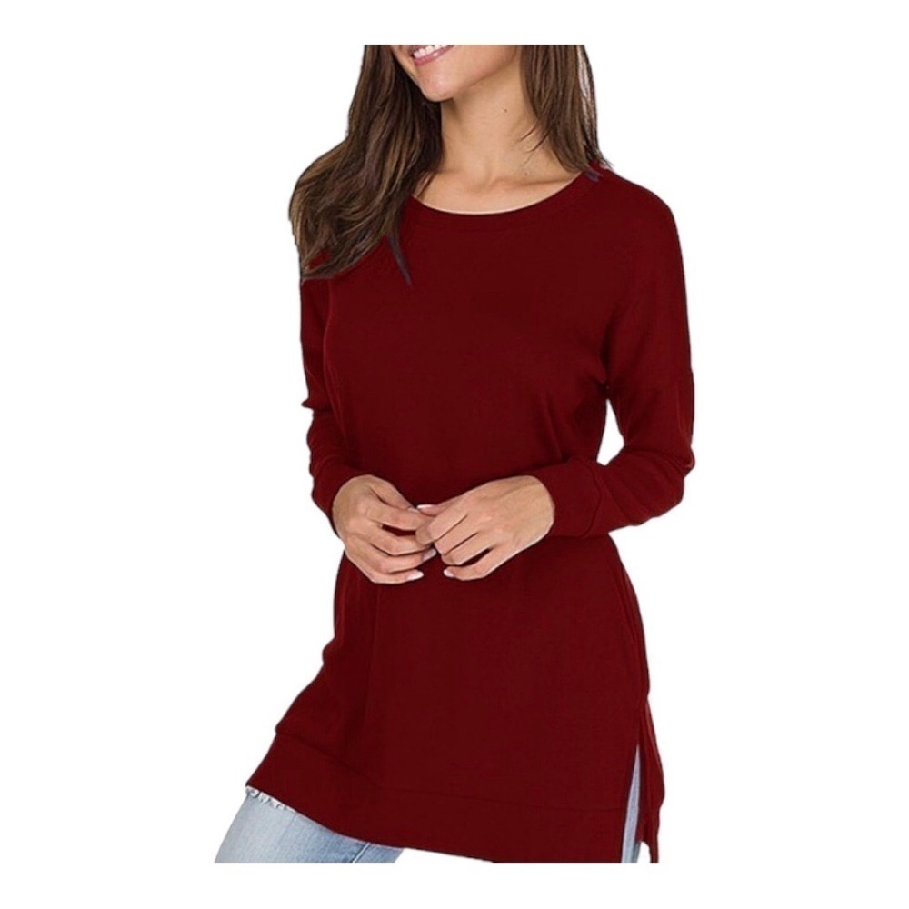 Haute Edition Wine Side Slit Tunic Long Sleeve Plus Size 1X NWT